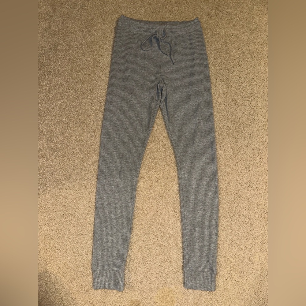 Gray Ribbed Knit Pants